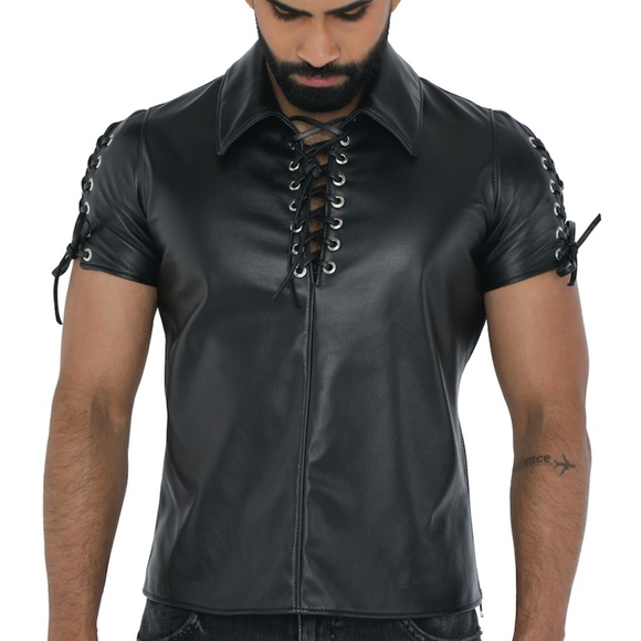 North Bound Leather Lace Up Short Sleeve Shirt Medium Gently worn Side zip - Picture 2 of 13